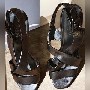 Franco Sarto Women's Pewter Strappy Cork Sandal/Heels Size 7M